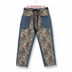 Oli & Hali Floral Panel Ankle Jeans with Blue Denim Trim Barrel Jeans